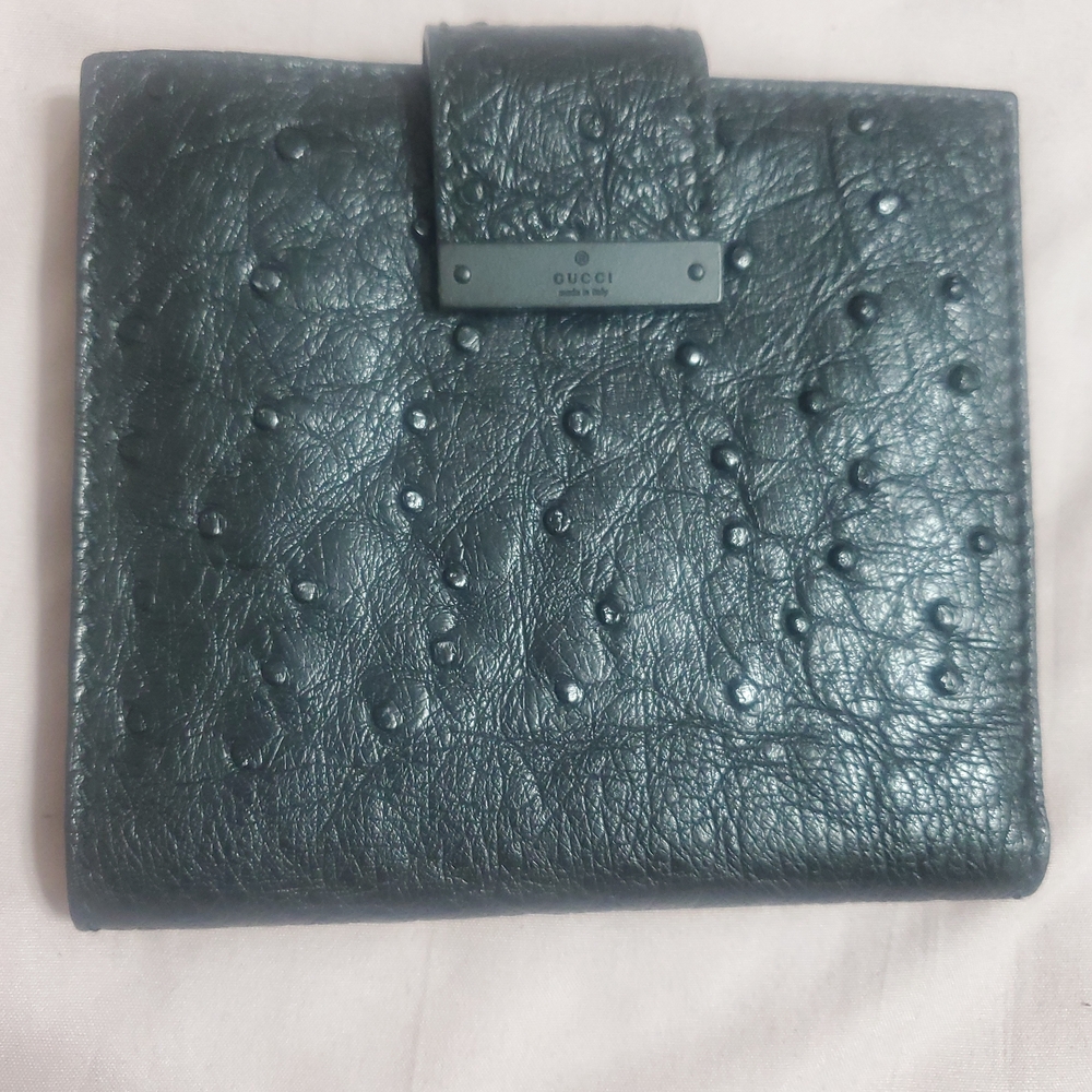 Rare Gucci Black Ostrich Leather Wallet Made in Italy Authentic Designer Wallet